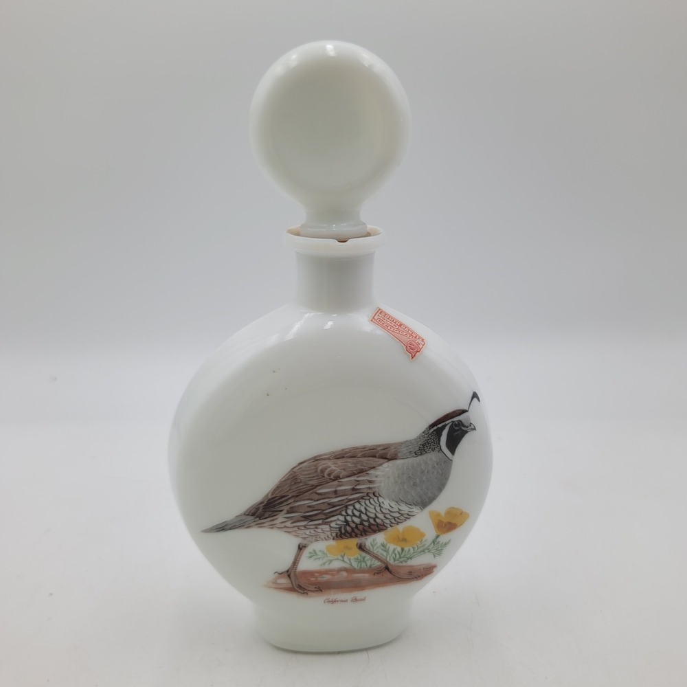 Vintage 1969 JW Dant Field Birds Edition 6 California Quail Milk Glass Decanter